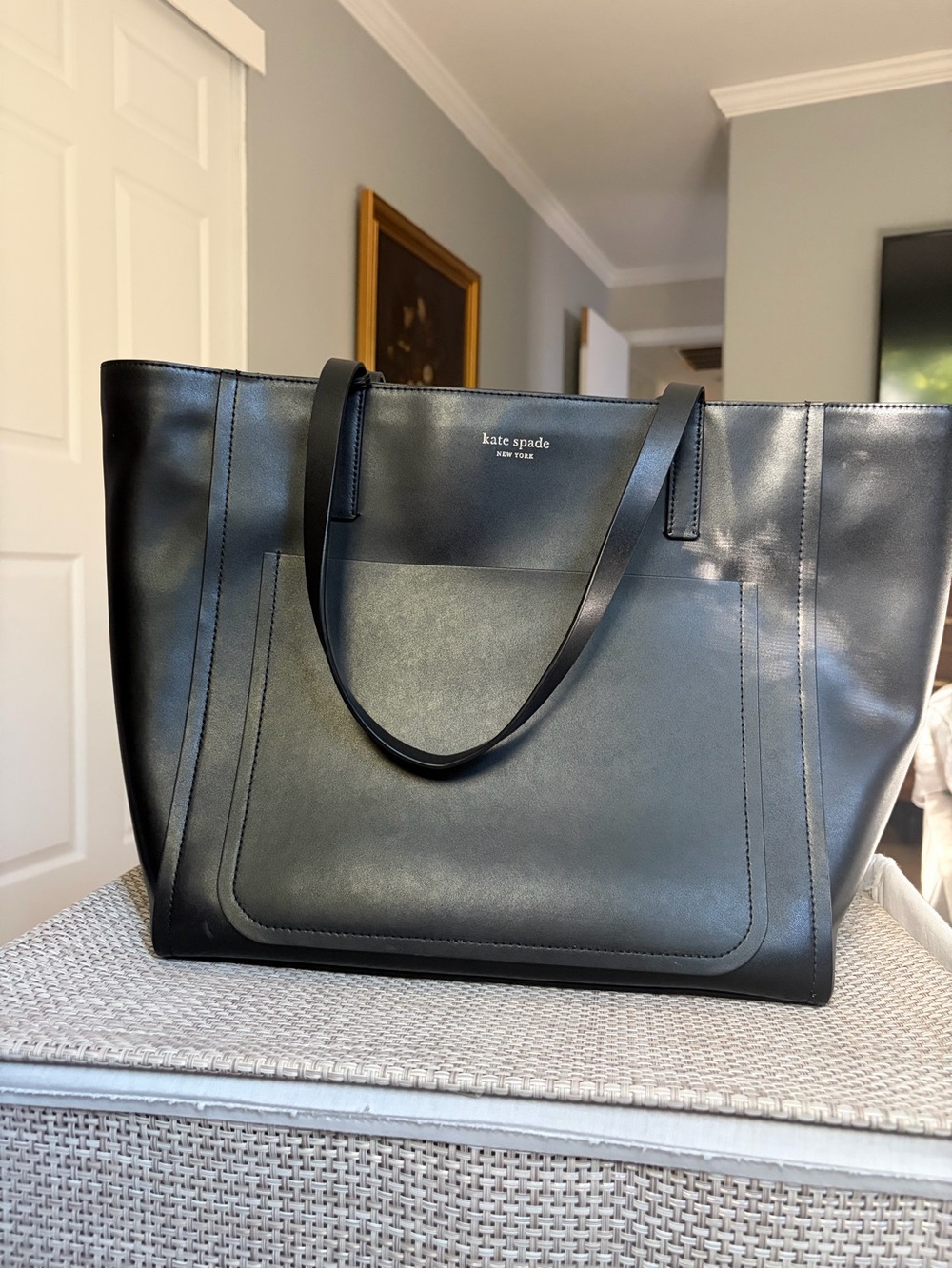 Kate Spade Lalena large pocket Black Leather Structured Tote bag